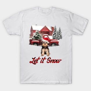 Yorkshire Terrier Let It Snow Tree Farm Red Truck Christmas T-Shirt